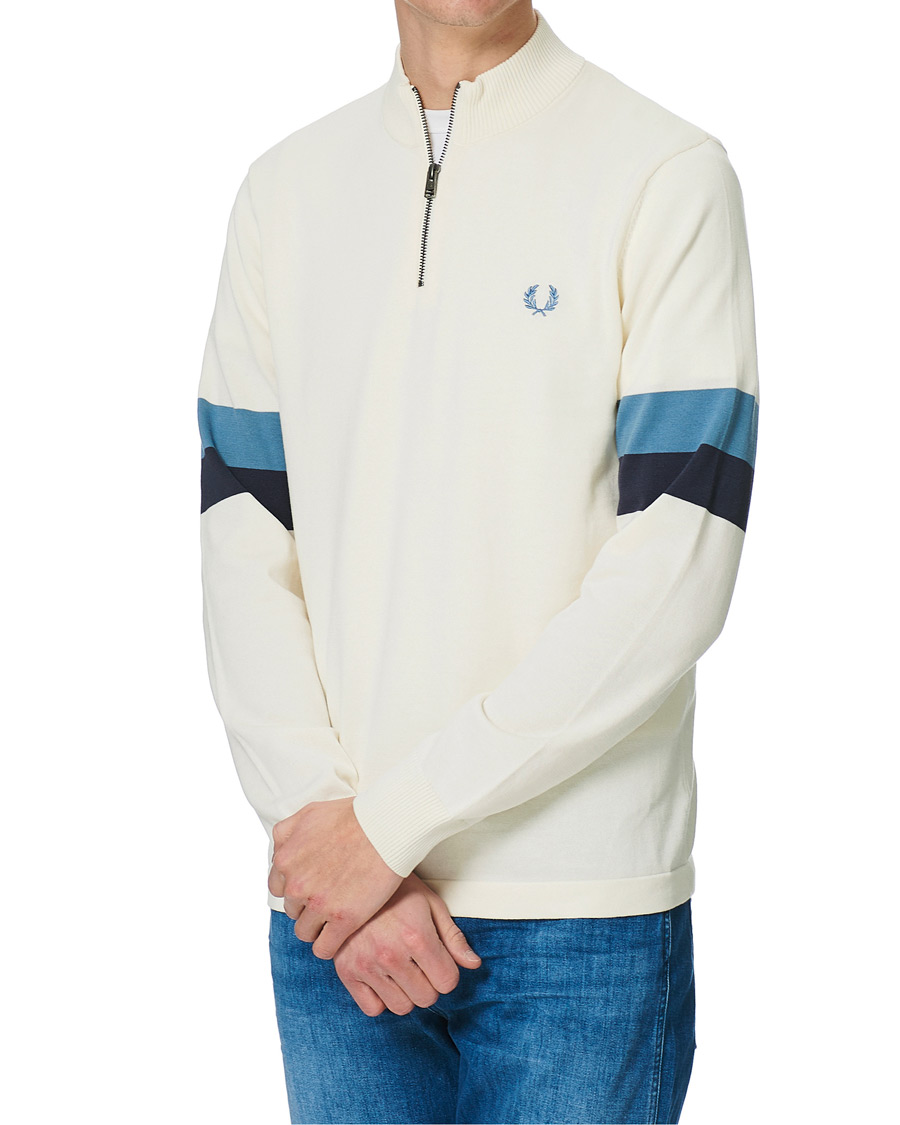 Men | Sweaters & Knitwear | Fred Perry | Funnel Neck Knitted Zip Jumper Ecru