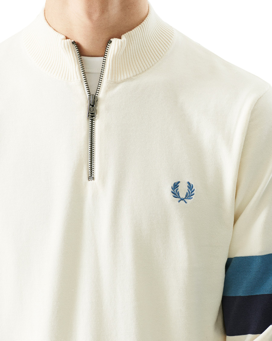 Men | Sweaters & Knitwear | Fred Perry | Funnel Neck Knitted Zip Jumper Ecru