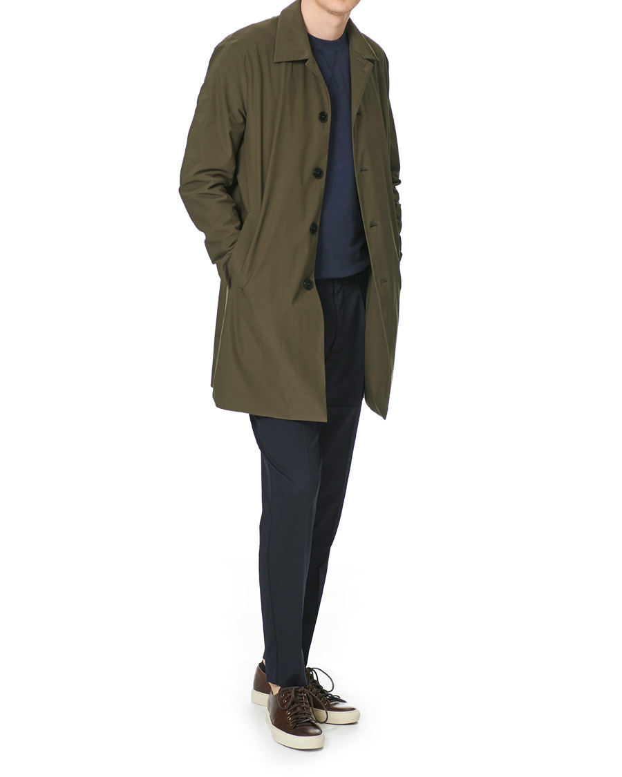Men | Coats & Jackets | Harris Wharf London | Light Technic Mac Coat Moss Green
