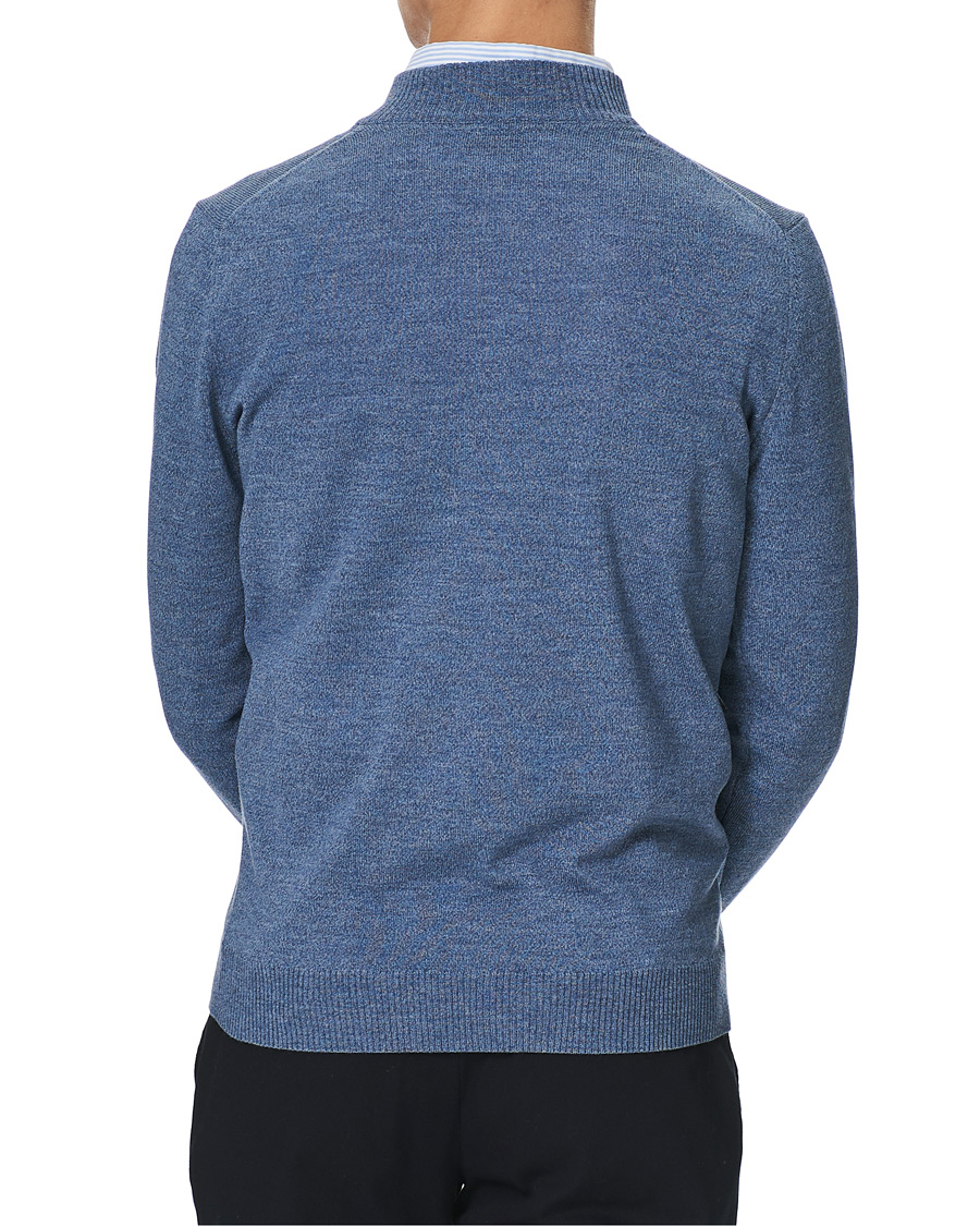 Men | Sweaters & Knitwear | Stenströms | Merino Half Zip Blue Mouliné