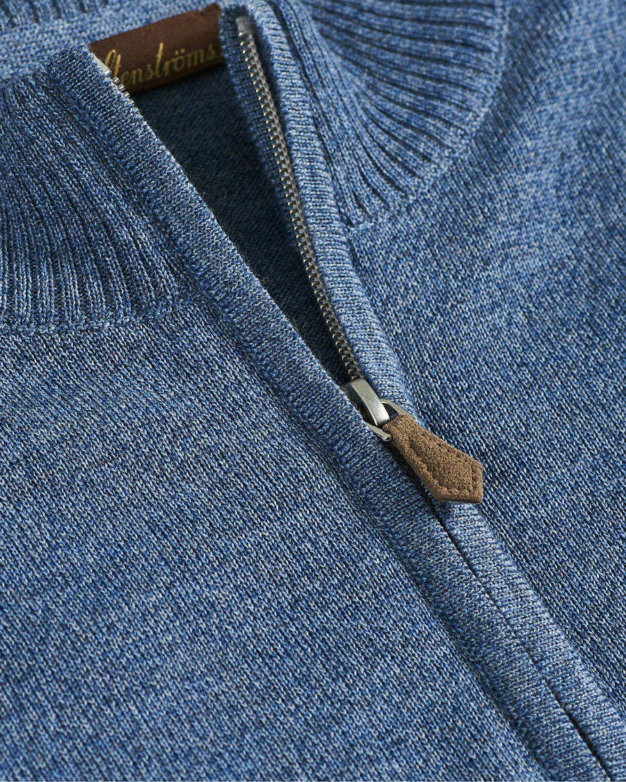 Men | Sweaters & Knitwear | Stenströms | Merino Half Zip Blue Mouliné