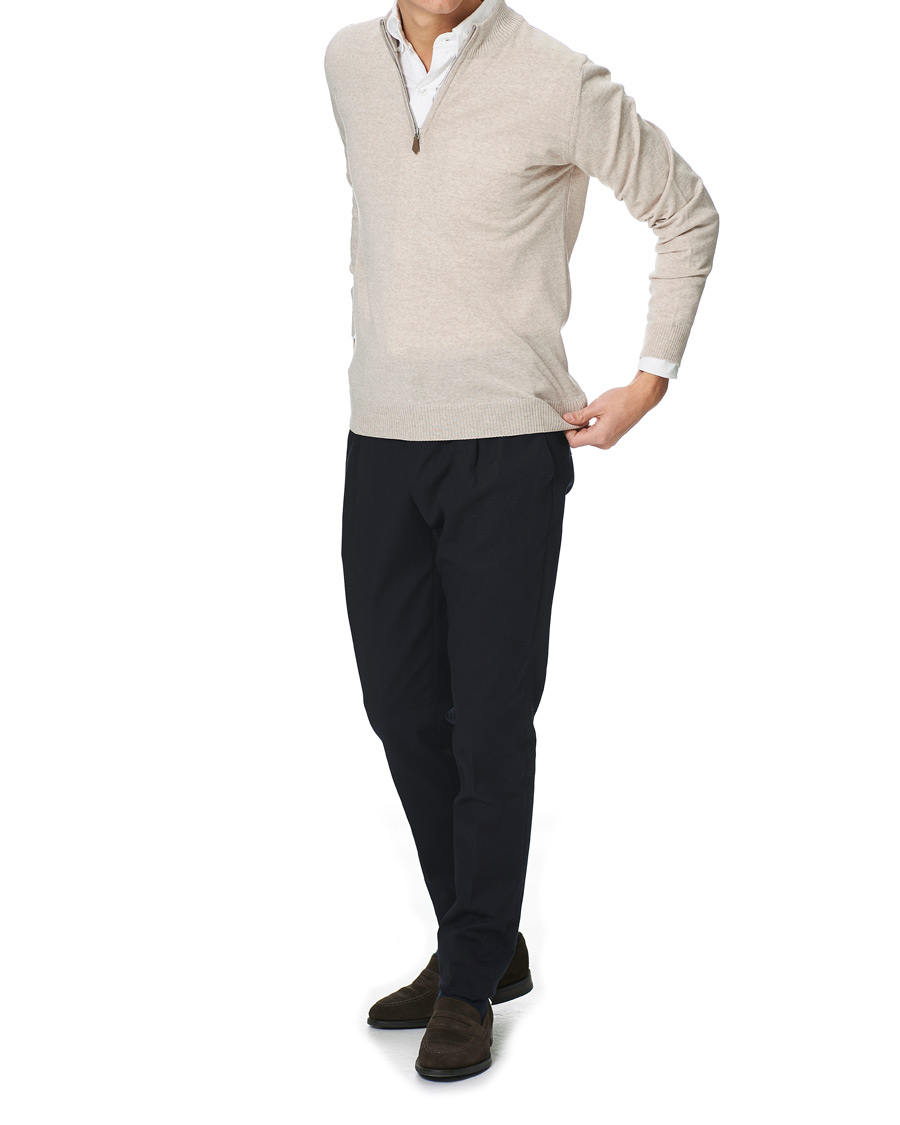 Men | Sweaters & Knitwear | Stenströms | Merino Half-Zip Beige