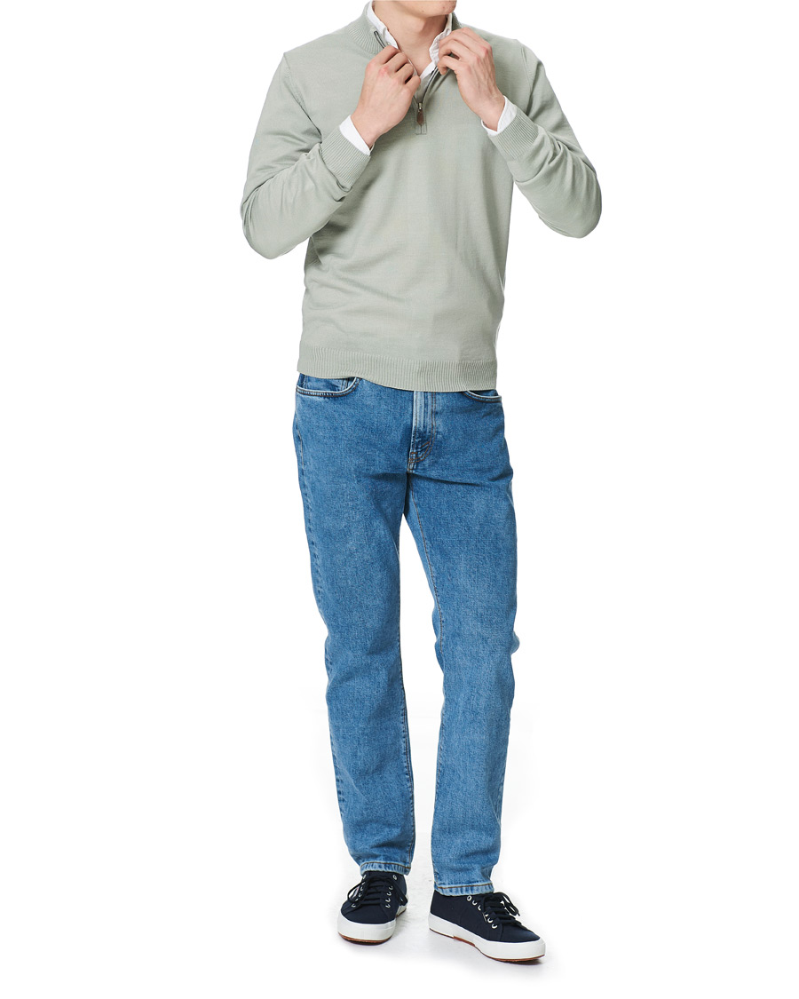 Men | Sweaters & Knitwear | Stenströms | Merino Half Zip Pistachio