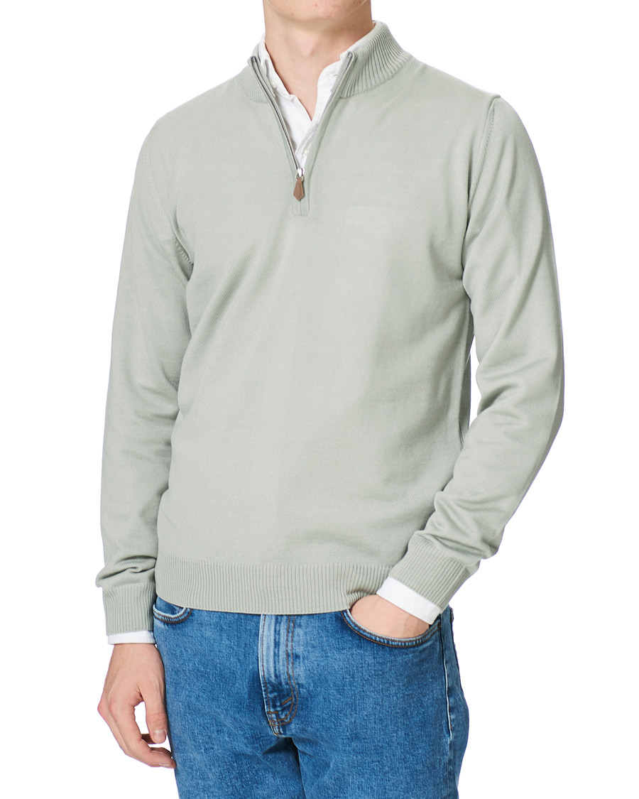 Men | Sweaters & Knitwear | Stenströms | Merino Half Zip Pistachio