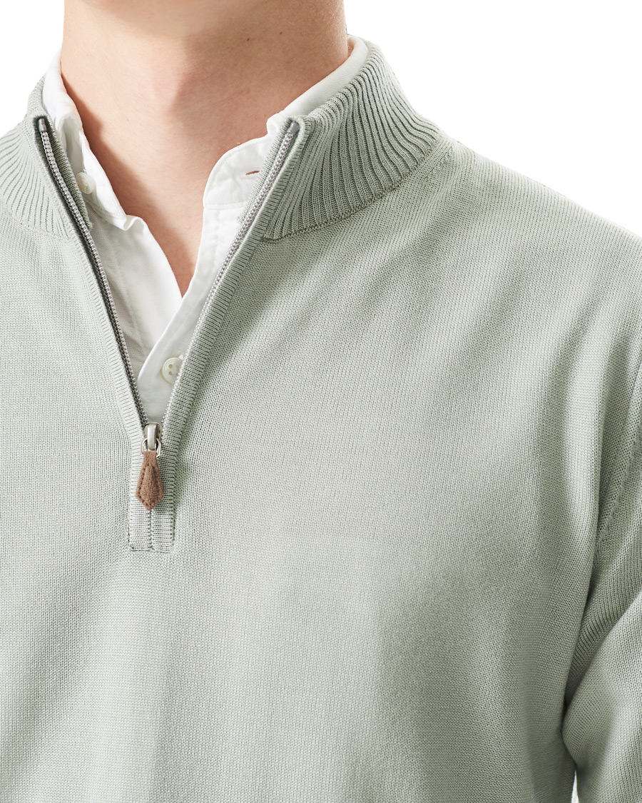 Men | Sweaters & Knitwear | Stenströms | Merino Half Zip Pistachio