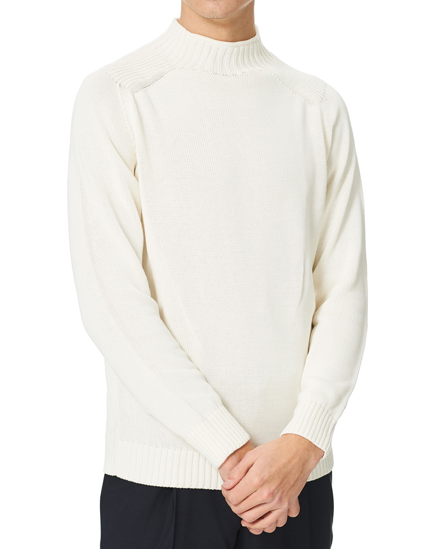 Men | Sweaters & Knitwear | Stenströms | Cotton Mock Neck Sweater White