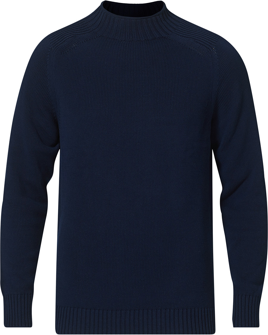 Men | Sweaters & Knitwear | Stenströms | Cotton Mock Neck Sweater Navy