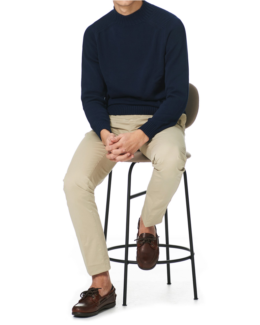 Men | Sweaters & Knitwear | Stenströms | Cotton Mock Neck Sweater Navy