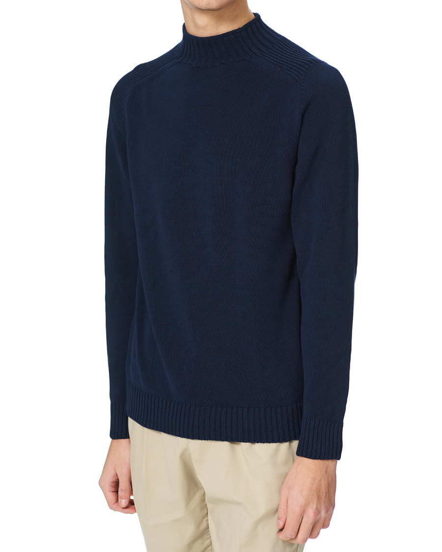 Men | Sweaters & Knitwear | Stenströms | Cotton Mock Neck Sweater Navy