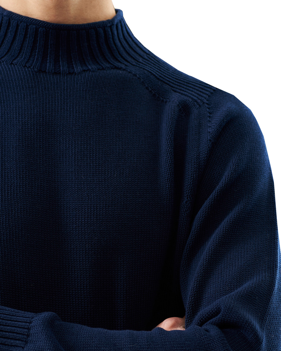 Men | Sweaters & Knitwear | Stenströms | Cotton Mock Neck Sweater Navy