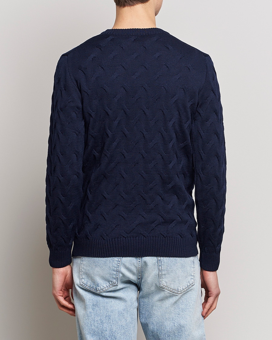 Men | Sweaters & Knitwear | Stenströms | Heavy Cable Merino Crew Neck Navy