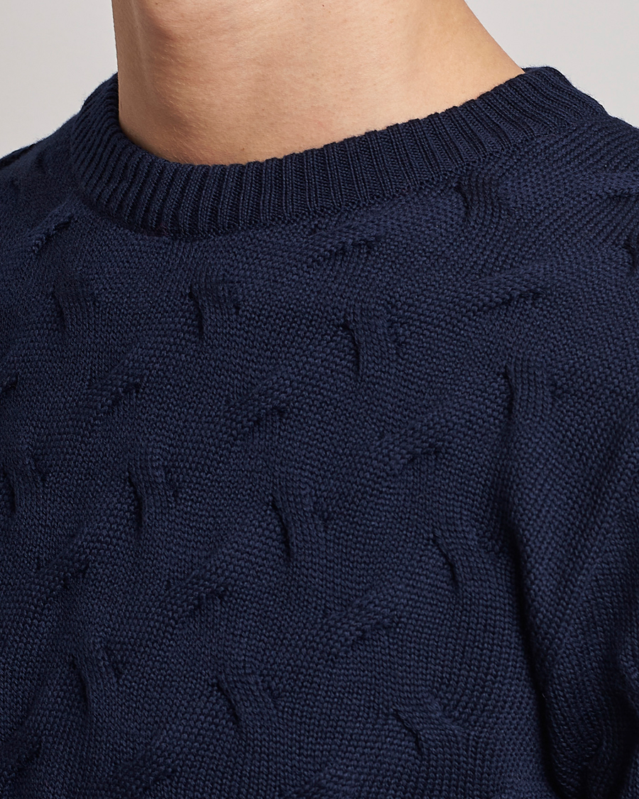 Men | Sweaters & Knitwear | Stenströms | Heavy Cable Merino Crew Neck Navy