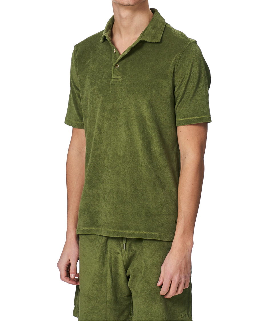 Men | Polo Shirts | Stenströms | Towelling Cotton Poloshirt Green