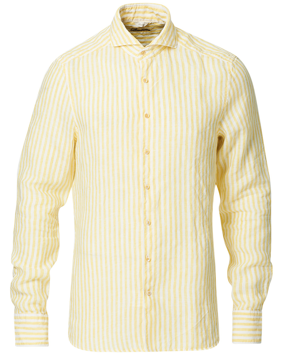 Men | Shirts | Stenströms | Slimline Cut Away Striped Linen Shirt Yellow