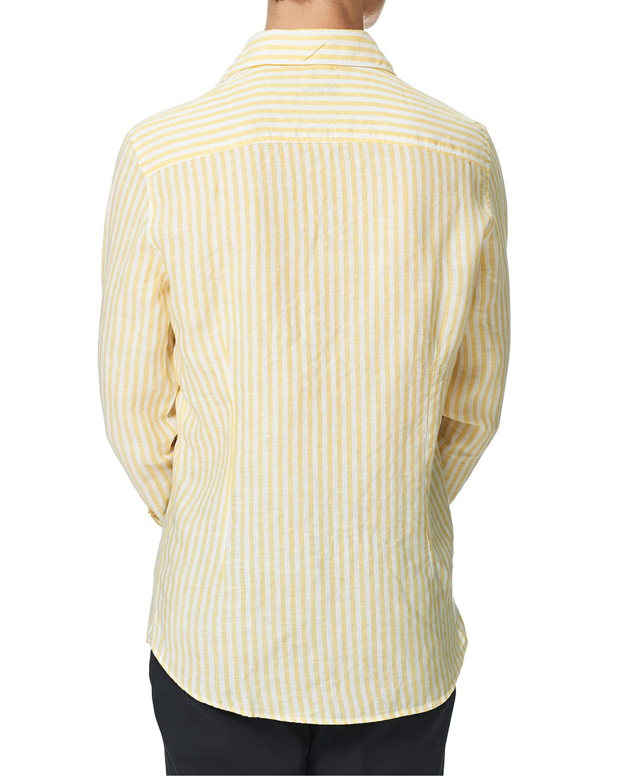 Men | Shirts | Stenströms | Slimline Cut Away Striped Linen Shirt Yellow