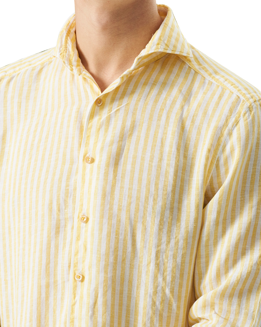 Men | Shirts | Stenströms | Slimline Cut Away Striped Linen Shirt Yellow