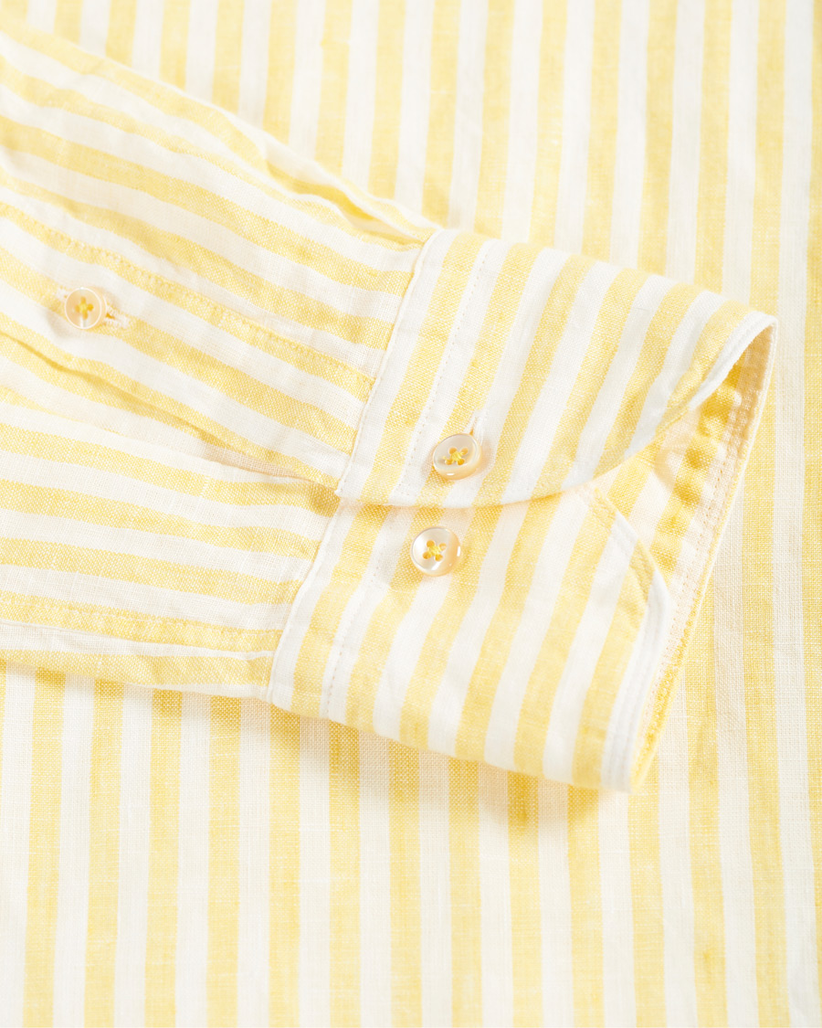 Men | Shirts | Stenströms | Slimline Cut Away Striped Linen Shirt Yellow