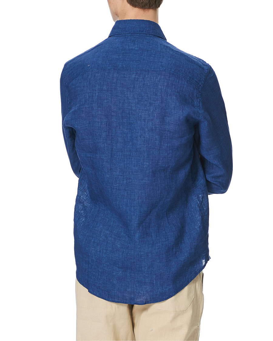 Men | Shirts | Stenströms | Slimline Cut Away Linen Shirt Dark Blue