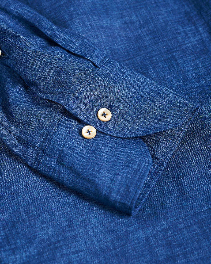 Men | Shirts | Stenströms | Slimline Cut Away Linen Shirt Dark Blue