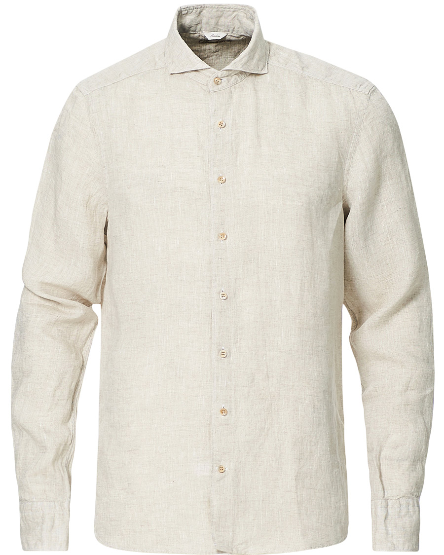 Men | Shirts | Stenströms | Slimline Cut Away Linen Shirt Beige