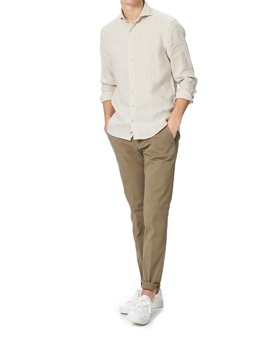 Men | Shirts | Stenströms | Slimline Cut Away Linen Shirt Beige