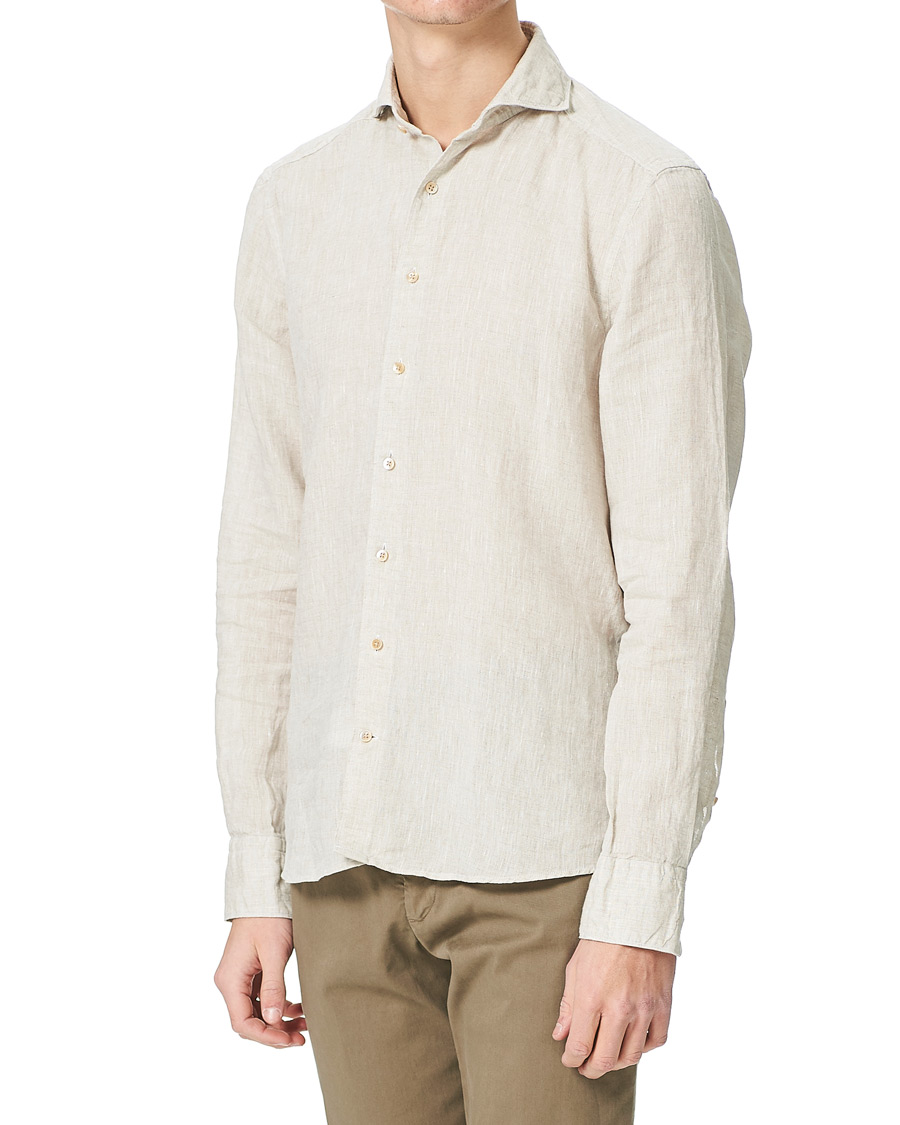 Men | Shirts | Stenströms | Slimline Cut Away Linen Shirt Beige