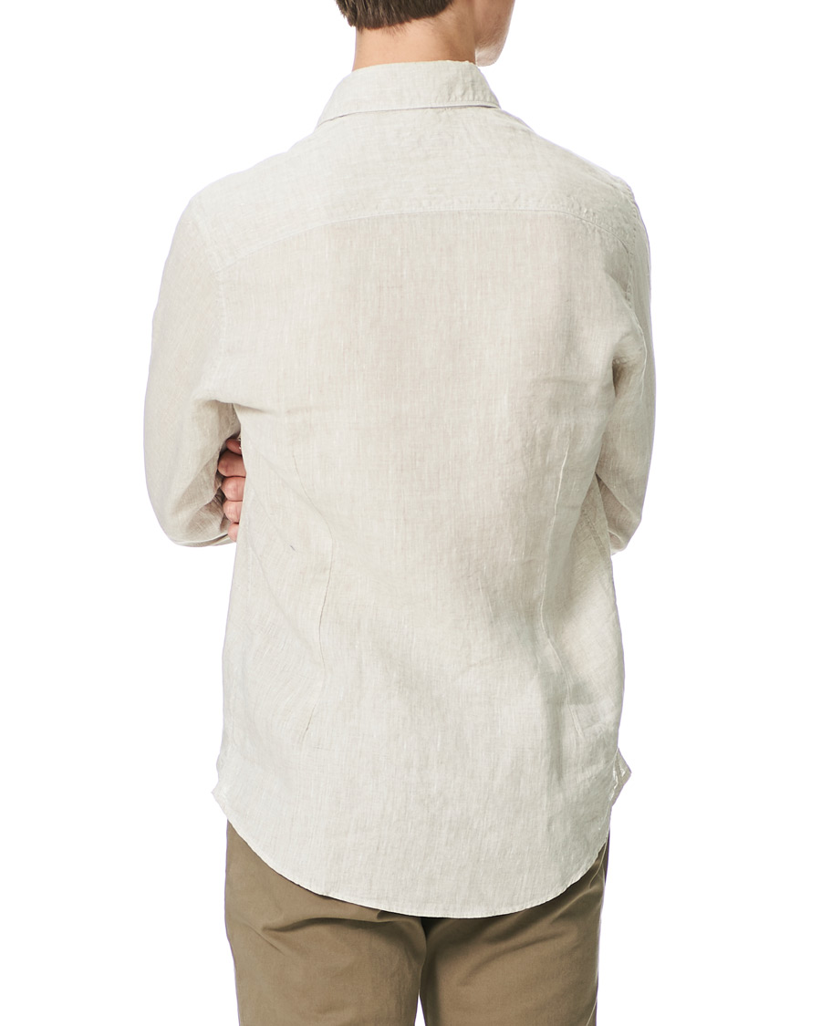 Men | Shirts | Stenströms | Slimline Cut Away Linen Shirt Beige