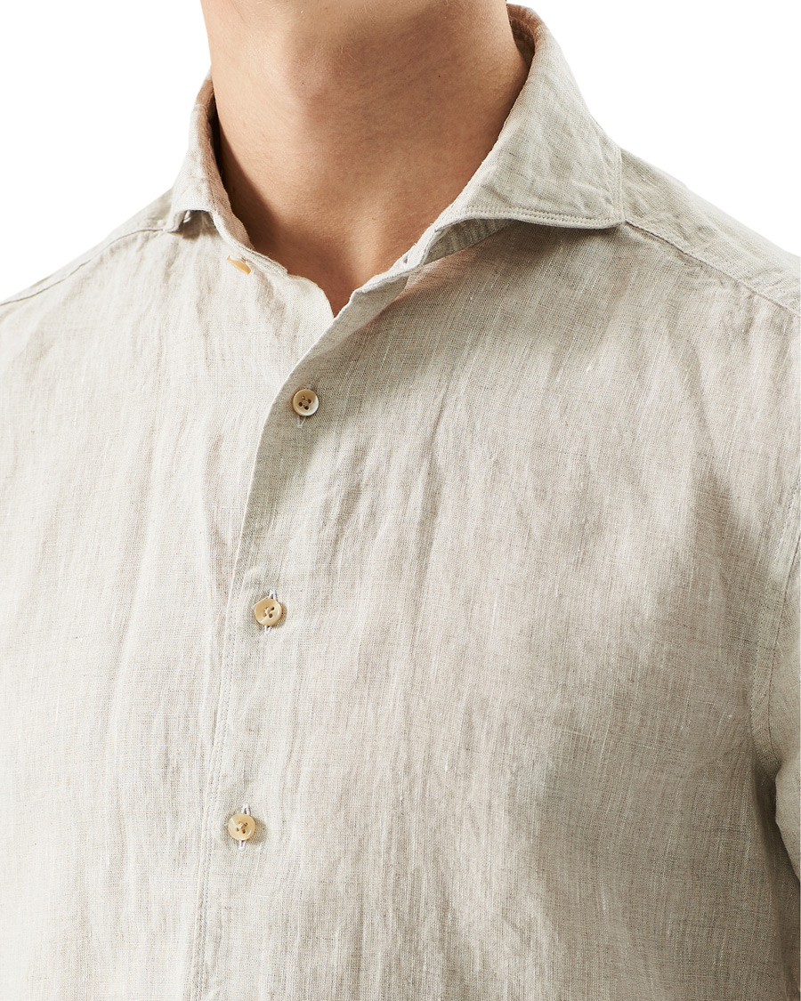 Men | Shirts | Stenströms | Slimline Cut Away Linen Shirt Beige