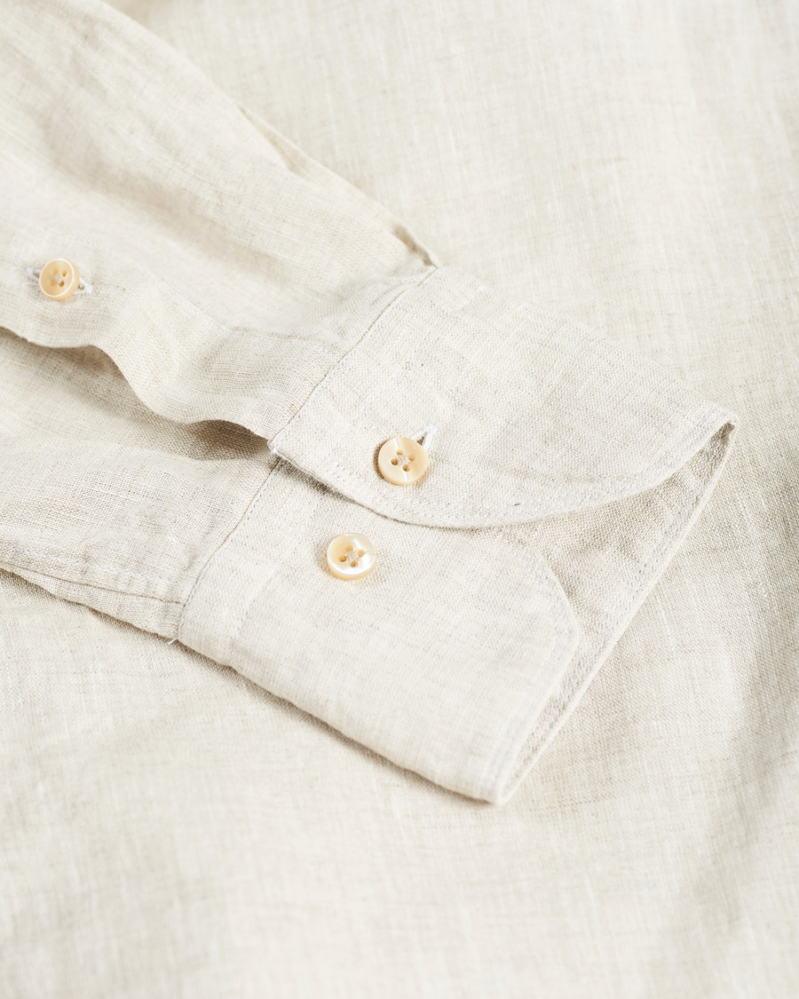 Men | Shirts | Stenströms | Slimline Cut Away Linen Shirt Beige