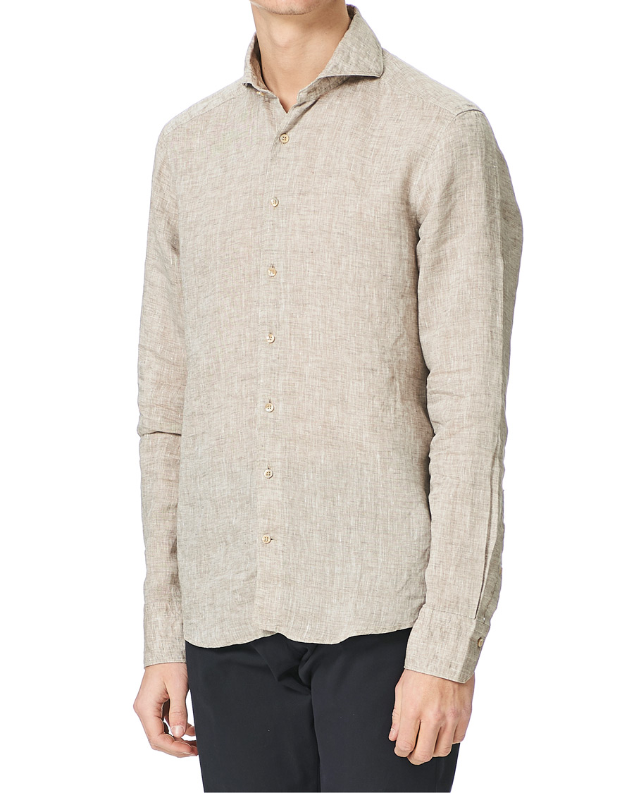 Men | Shirts | Stenströms | Slimline Cut Away Linen Shirt Taupe