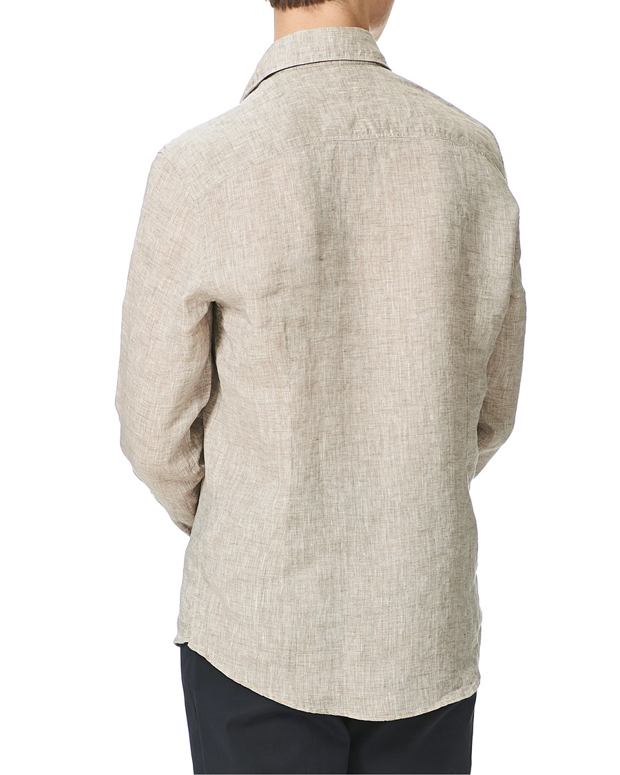 Men | Shirts | Stenströms | Slimline Cut Away Linen Shirt Taupe