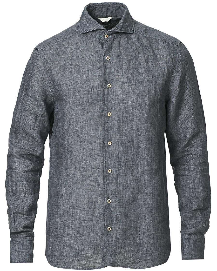 Men | Shirts | Stenströms | Slimline Cut Away Linen Shirt Dark Grey