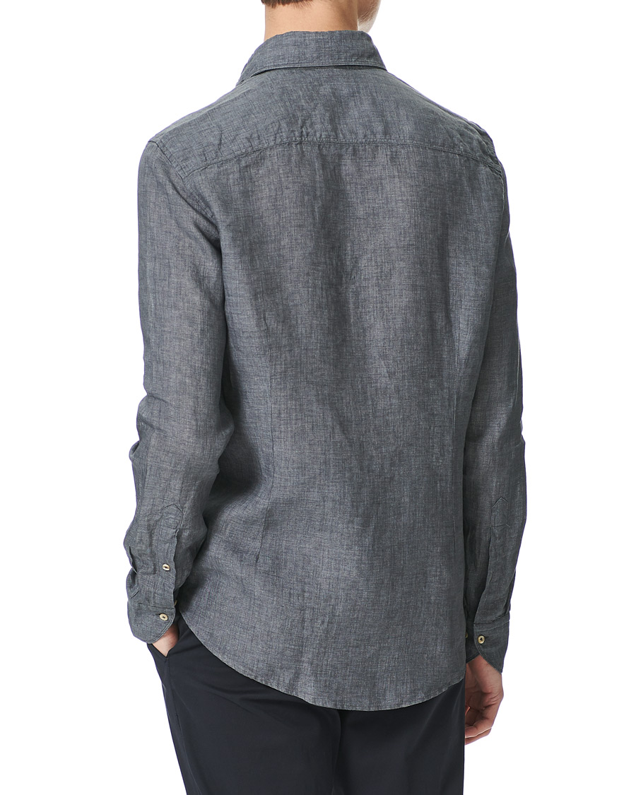 Men | Shirts | Stenströms | Slimline Cut Away Linen Shirt Dark Grey