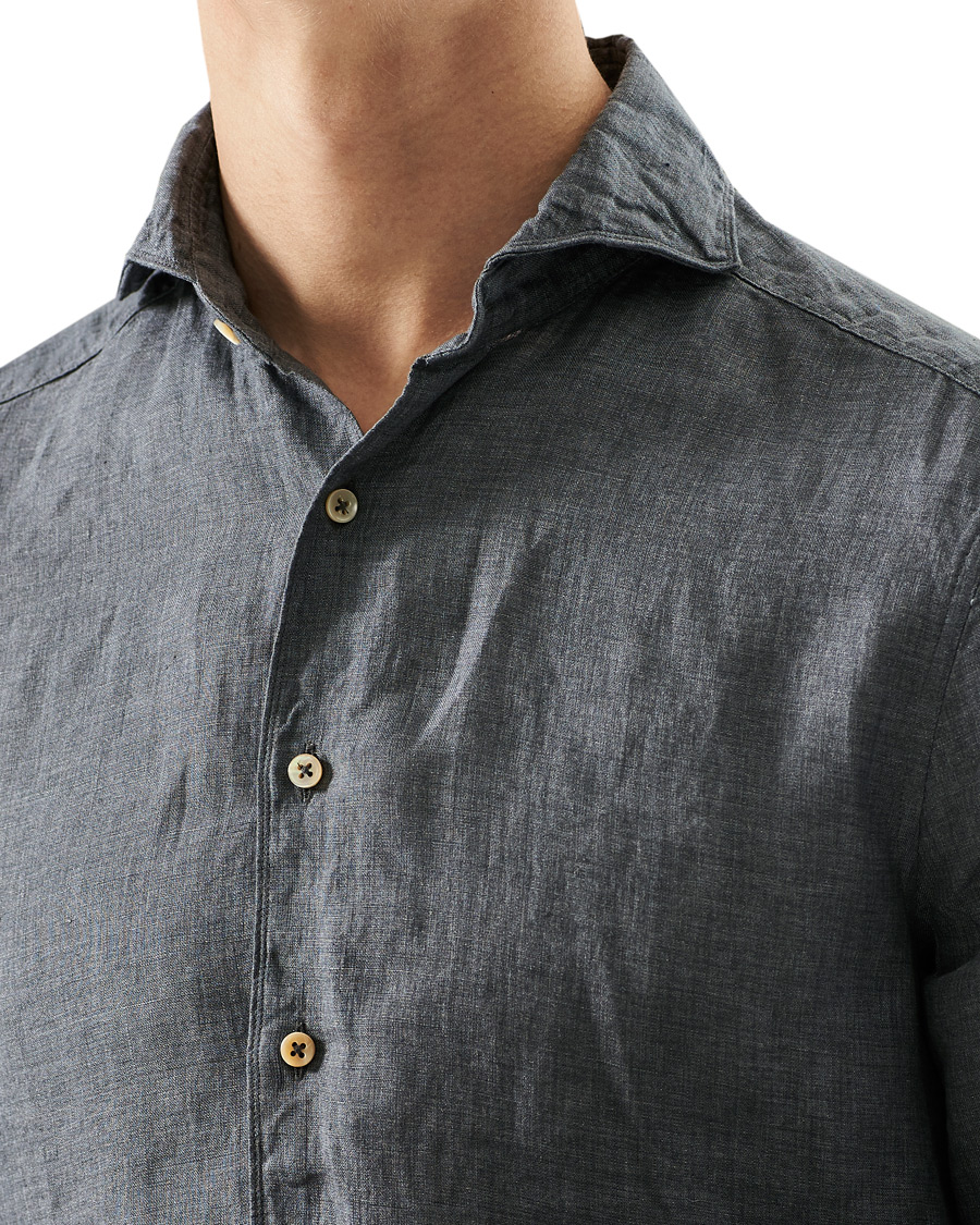Men | Shirts | Stenströms | Slimline Cut Away Linen Shirt Dark Grey