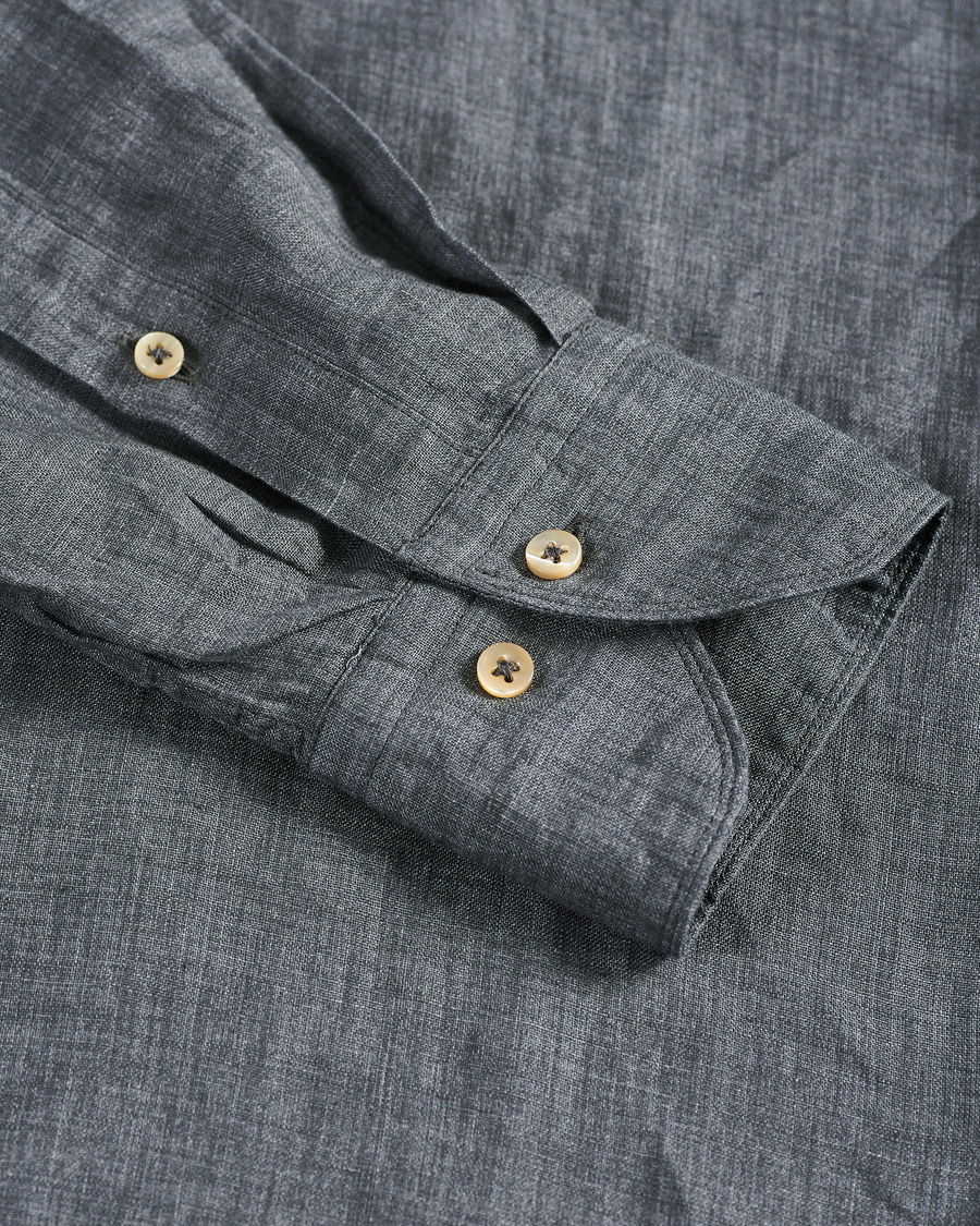 Men | Shirts | Stenströms | Slimline Cut Away Linen Shirt Dark Grey