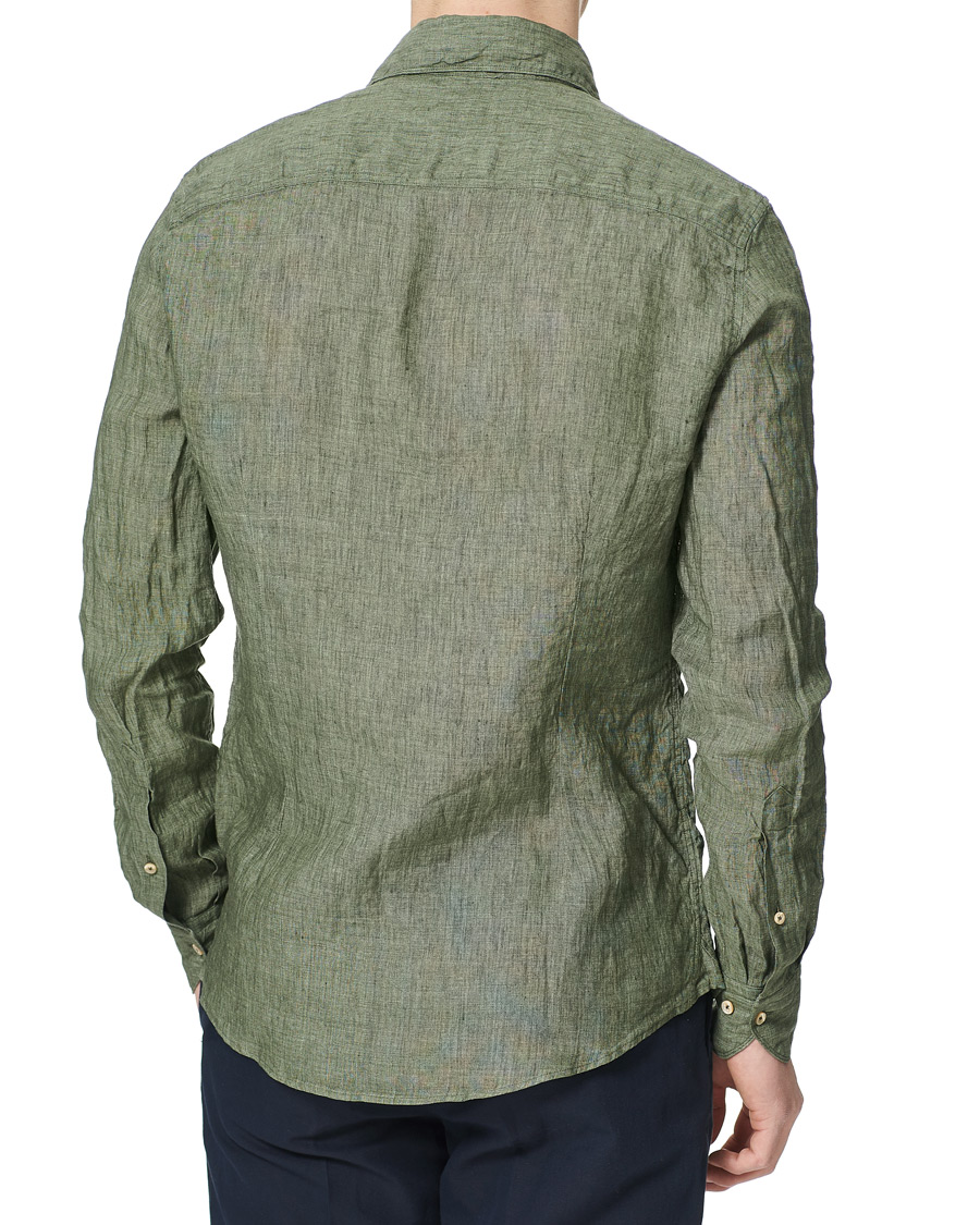 Men | Shirts | Stenströms | Slimline Cut Away Linen Shirt Olive