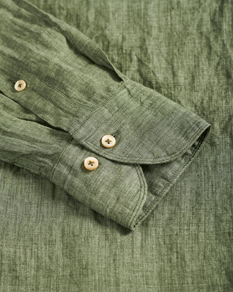 Men | Shirts | Stenströms | Slimline Cut Away Linen Shirt Olive