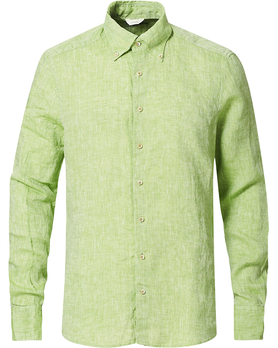 Men | Shirts | Stenströms | Slimline Button Down Linen Shirt Pistachio