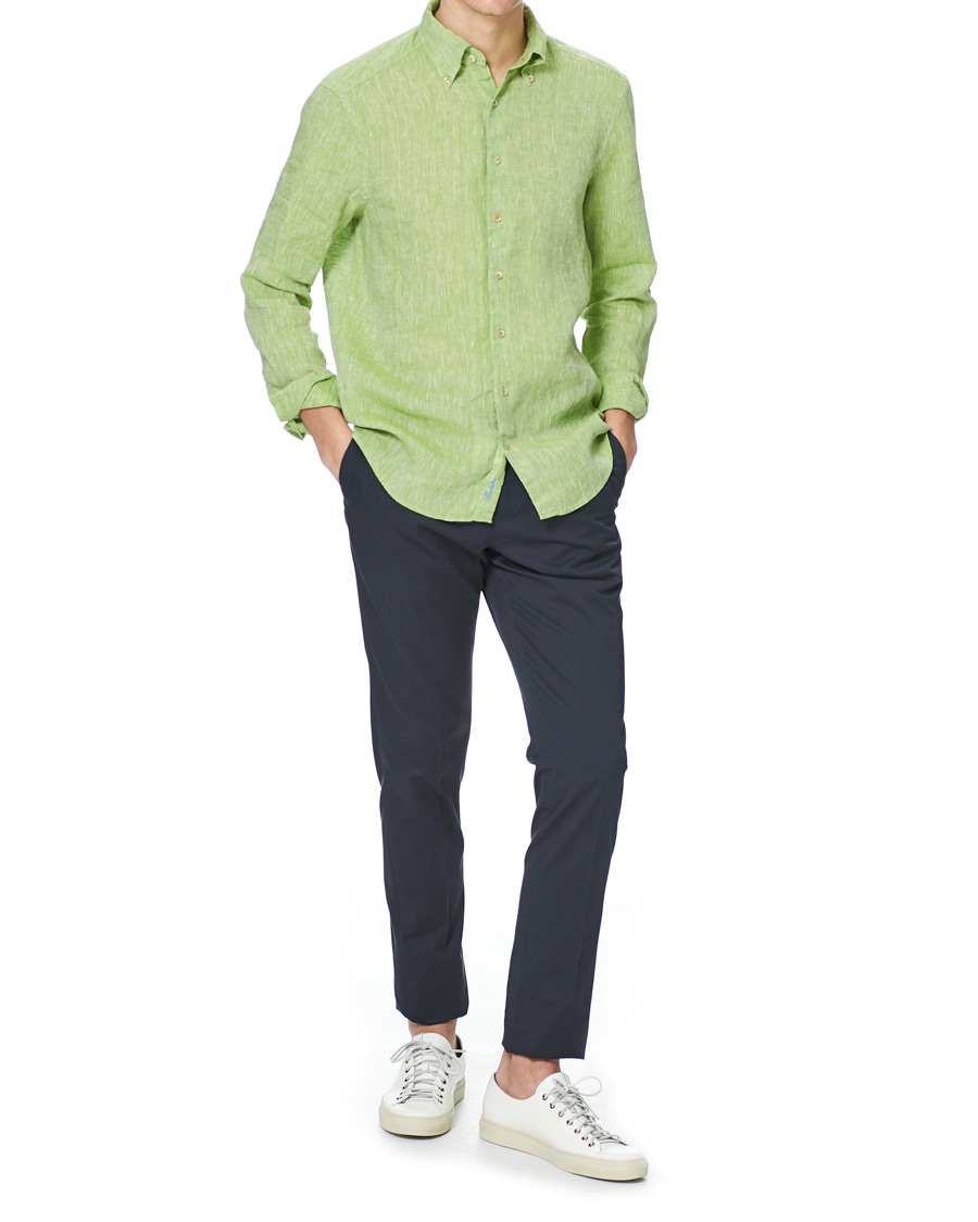 Men | Shirts | Stenströms | Slimline Button Down Linen Shirt Pistachio