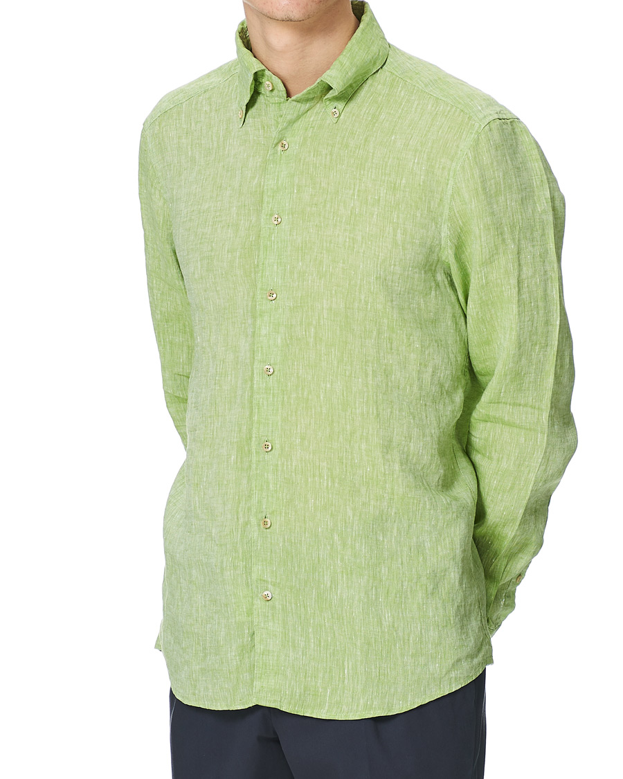 Men | Shirts | Stenströms | Slimline Button Down Linen Shirt Pistachio