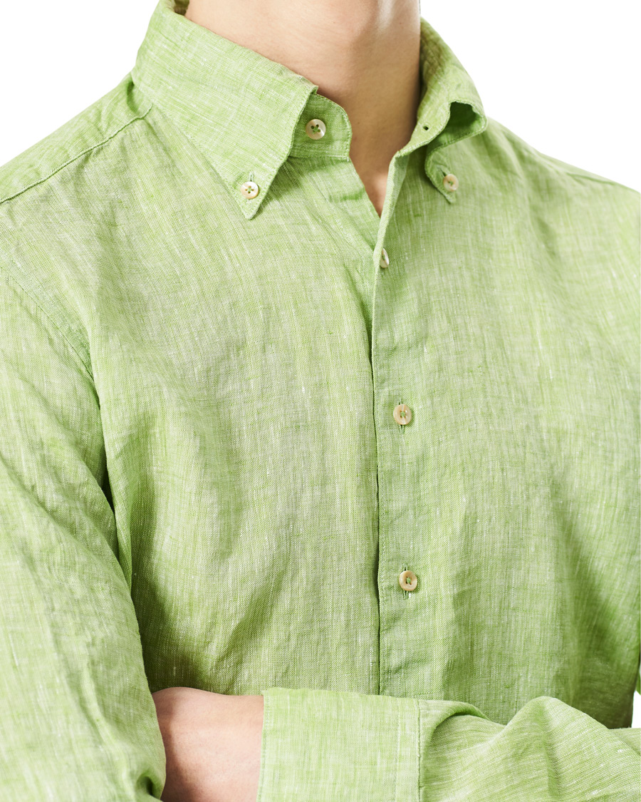 Men | Shirts | Stenströms | Slimline Button Down Linen Shirt Pistachio