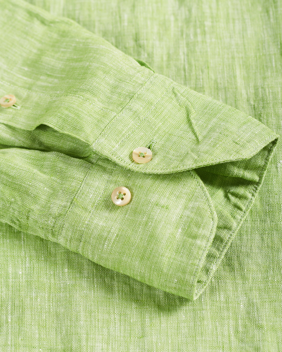 Men | Shirts | Stenströms | Slimline Button Down Linen Shirt Pistachio