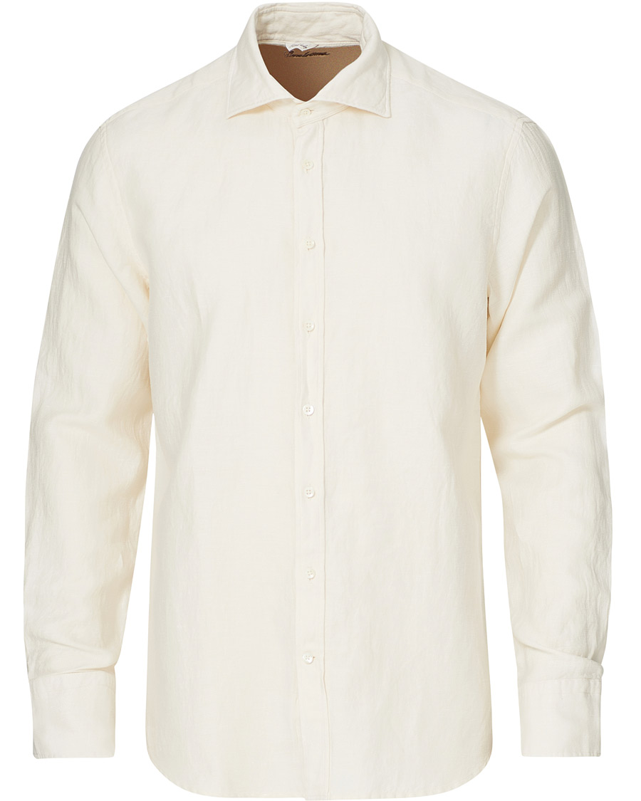 Men | Shirts | Stenströms | Fitted Body Heavy Washed Cotton/Linen Shirt White