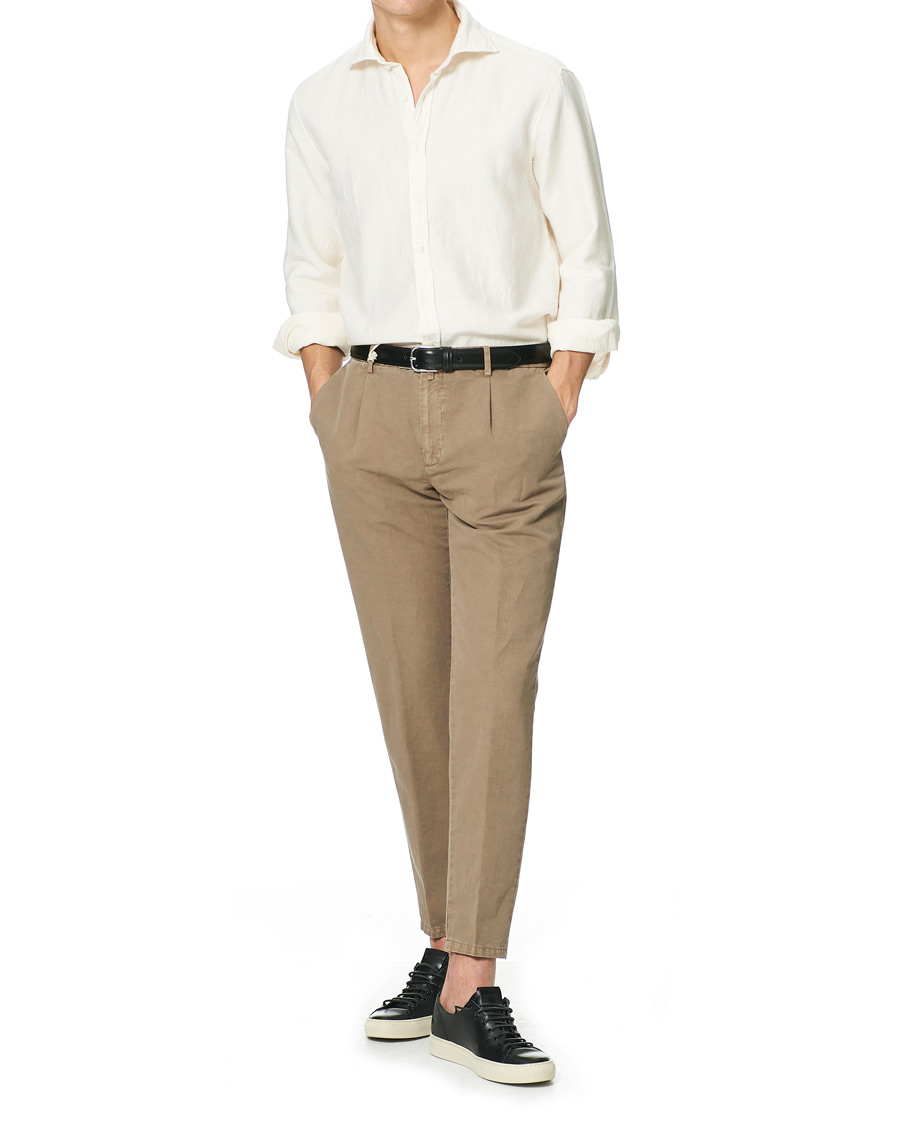 Men | Shirts | Stenströms | Fitted Body Heavy Washed Cotton/Linen Shirt White