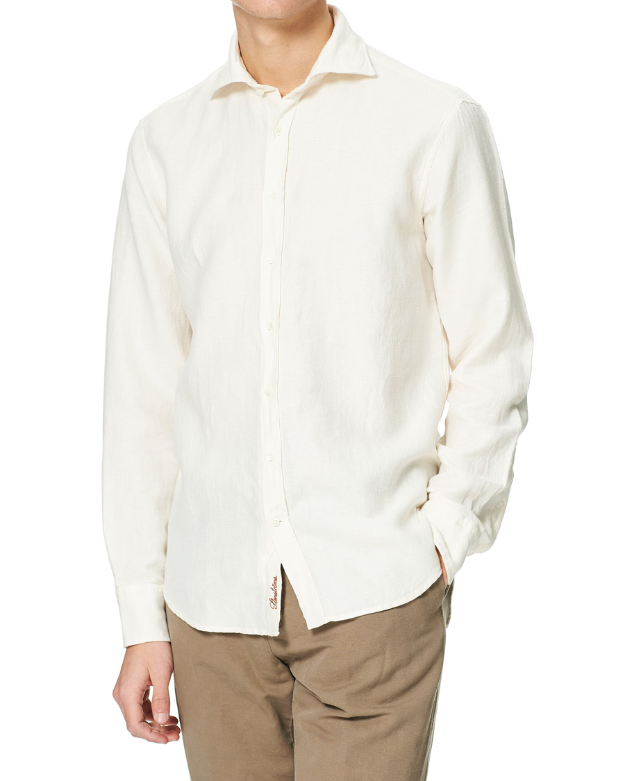 Men | Shirts | Stenströms | Fitted Body Heavy Washed Cotton/Linen Shirt White