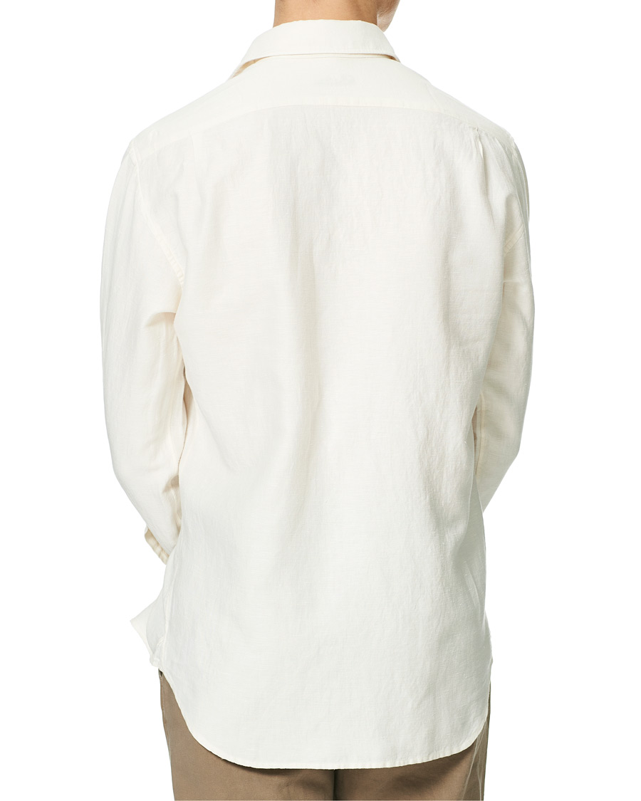 Men | Shirts | Stenströms | Fitted Body Heavy Washed Cotton/Linen Shirt White