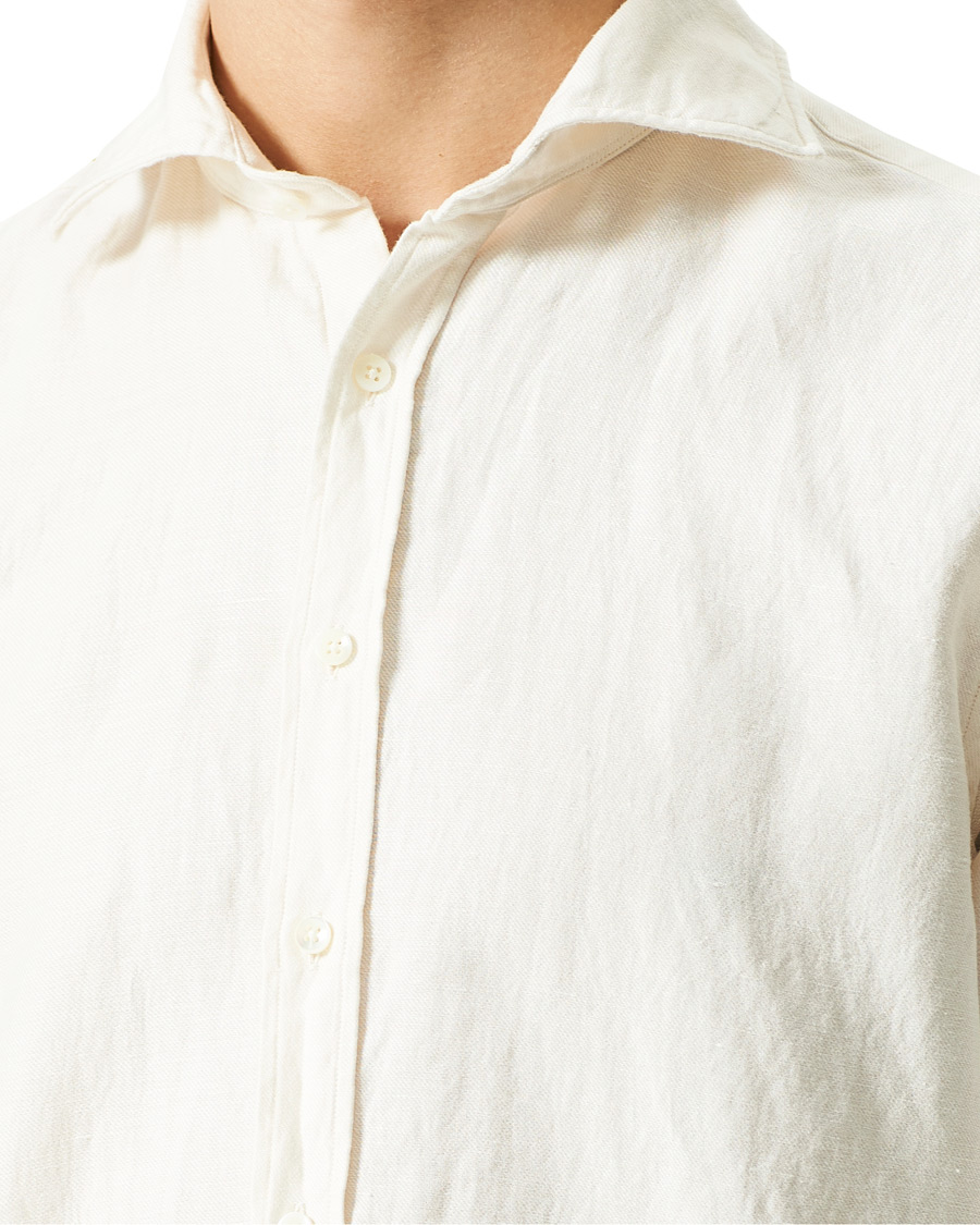 Men | Shirts | Stenströms | Fitted Body Heavy Washed Cotton/Linen Shirt White