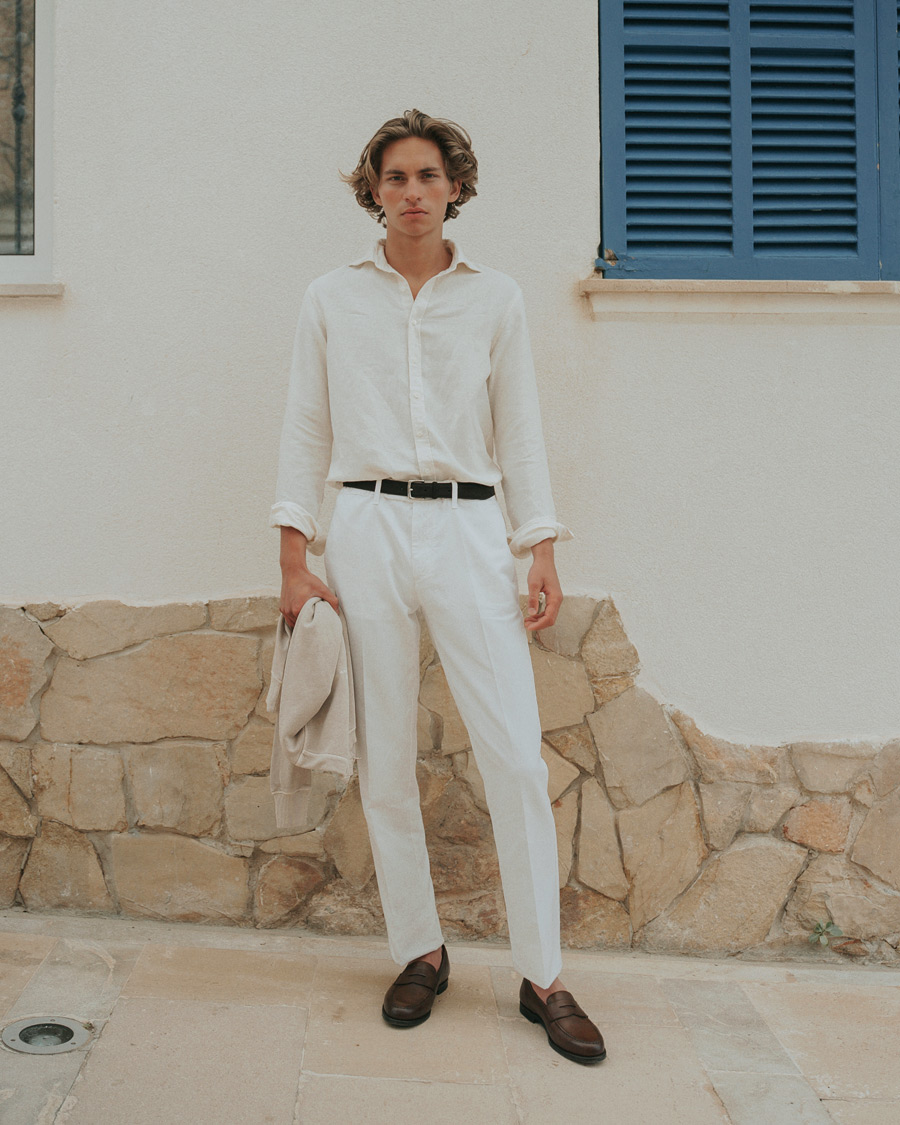 Men | Shirts | Stenströms | Fitted Body Heavy Washed Cotton/Linen Shirt White