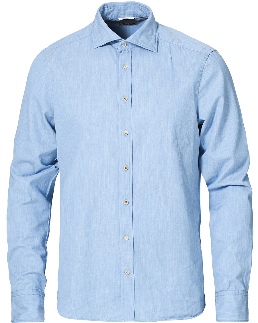 Men | Shirts | Stenströms | Slimline Cut Away Chambray Shirt Light Indigo