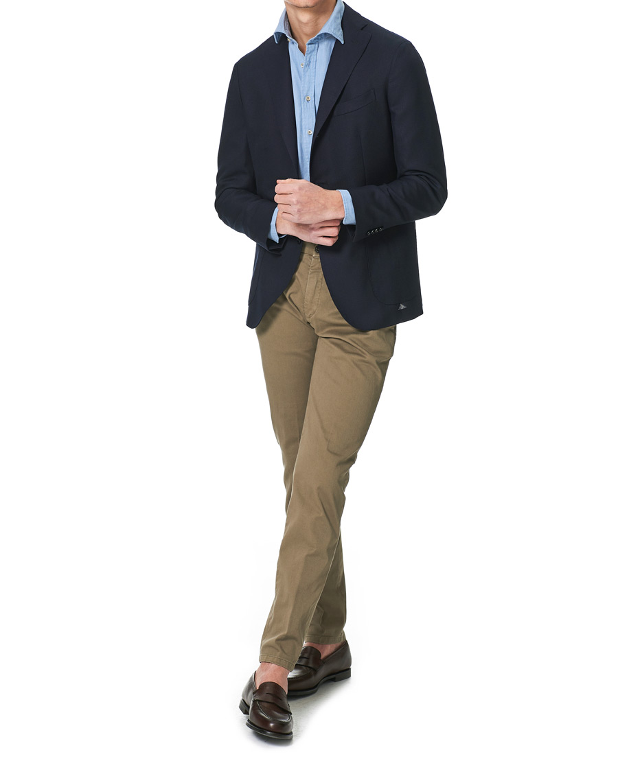 Men | Shirts | Stenströms | Slimline Cut Away Chambray Shirt Light Indigo